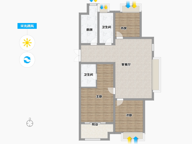 陕西省-西安市-白桦林溪-111.42-户型库-采光通风