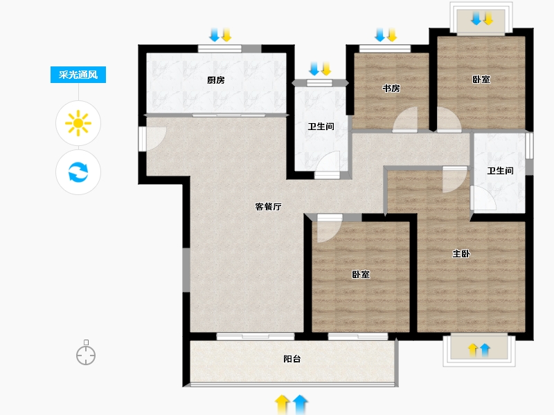 江苏省-无锡市-吉宝季景铭邸-104.96-户型库-采光通风