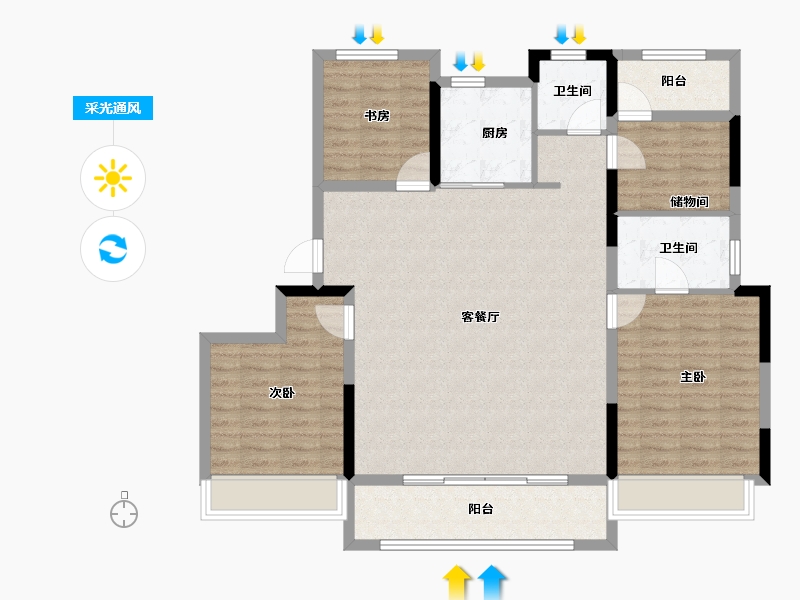 浙江省-温州市-凯迪新城博科园-111.20-户型库-采光通风