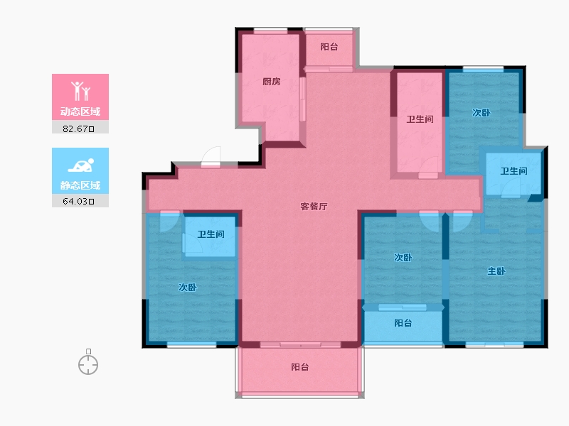 陕西省-西安市-滋水朝阳-130.39-户型库-动静分区