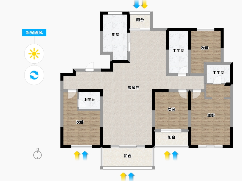 陕西省-西安市-滋水朝阳-130.39-户型库-采光通风