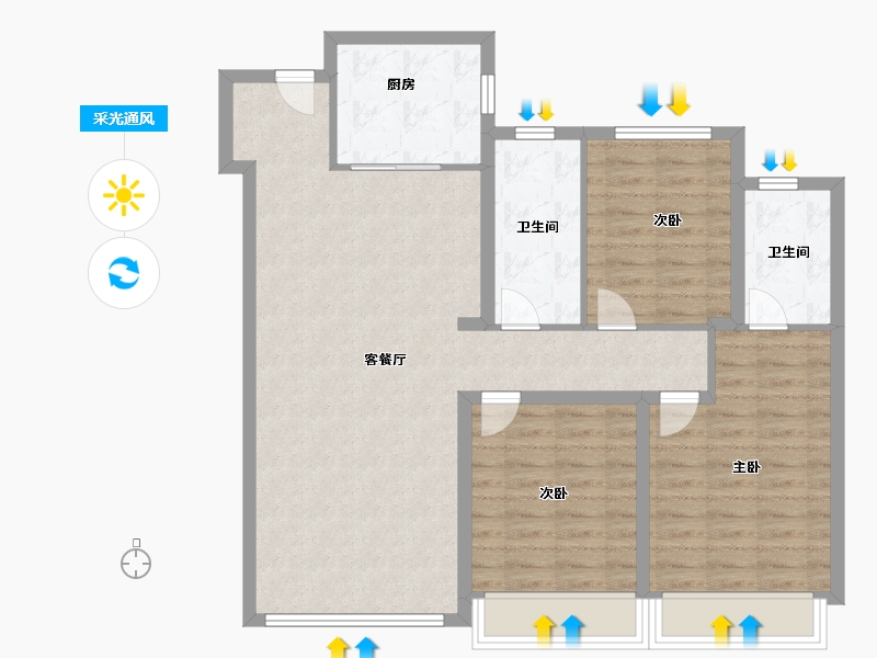 陕西省-西安市-绿城西安全运村-96.00-户型库-采光通风