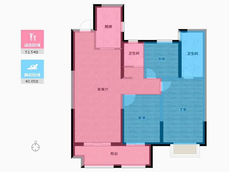 陕西省-咸阳市-旭辉江山阅-81.60-户型库-动静分区