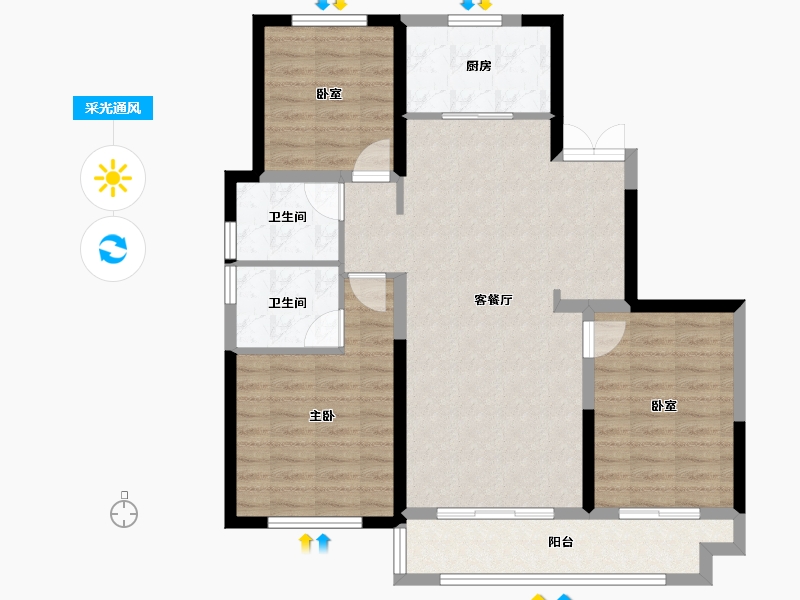 陕西省-咸阳市-中天诚品-92.33-户型库-采光通风