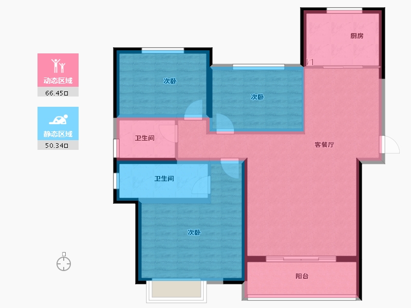 陕西省-西安市-蓝湖九郡-104.54-户型库-动静分区