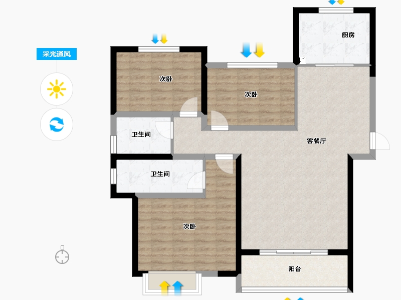 陕西省-西安市-蓝湖九郡-104.54-户型库-采光通风