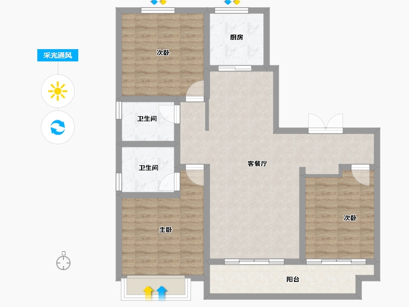 陕西省-西安市-富惠·鹿鸣湾-98.92-户型库-采光通风