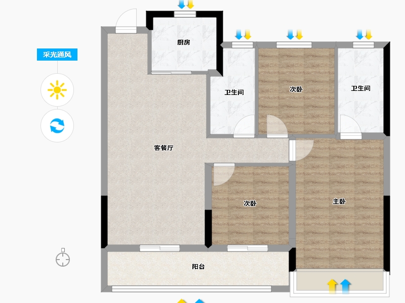 浙江省-温州市-绿城锦玉潮明-92.80-户型库-采光通风