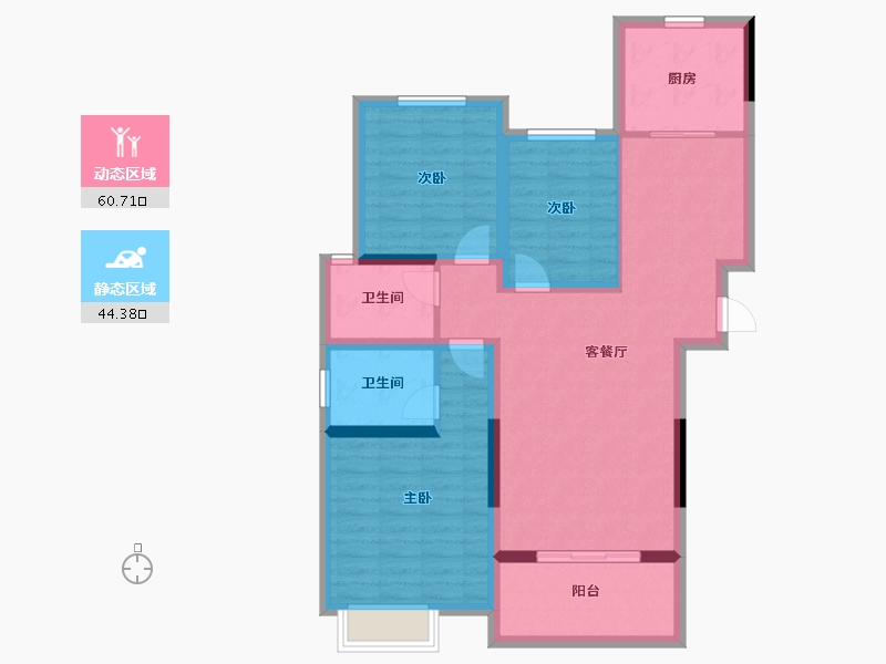 陕西省-西安市-蓝湖九郡-93.77-户型库-动静分区