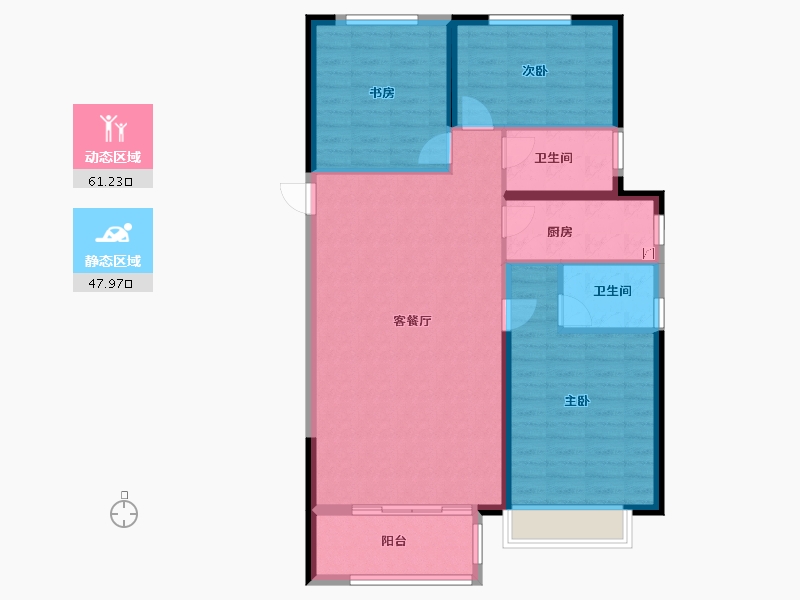 陕西省-西安市-蓝湖九郡-99.41-户型库-动静分区