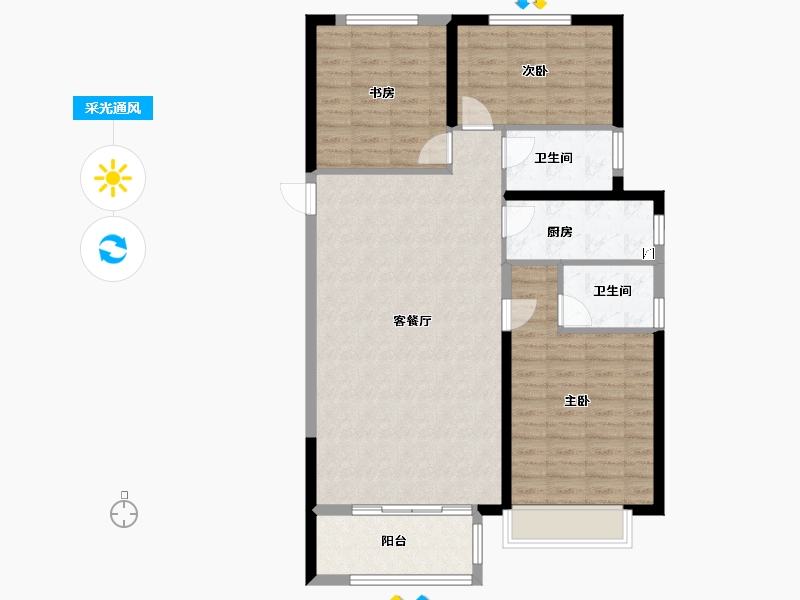 陕西省-西安市-蓝湖九郡-99.41-户型库-采光通风