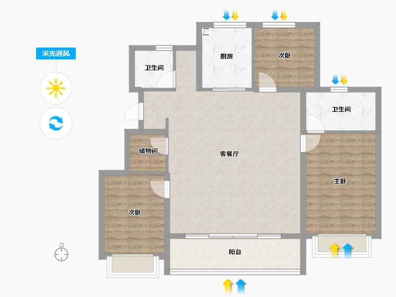 浙江省-宁波市-绿城·春来云潮-100.80-户型库-采光通风