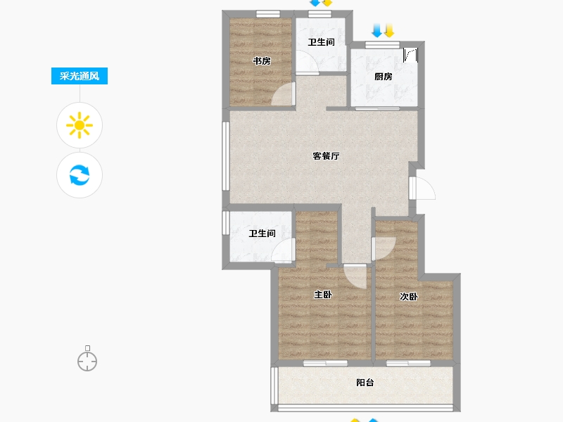 浙江省-宁波市-绿城·春来云潮-75.99-户型库-采光通风