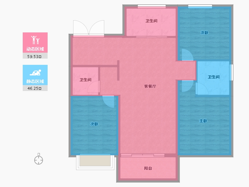 河北省-石家庄市-地铁·万科蓝湾-96.00-户型库-动静分区