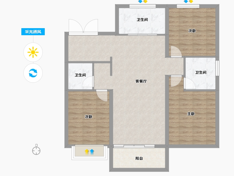 河北省-石家庄市-地铁·万科蓝湾-96.00-户型库-采光通风