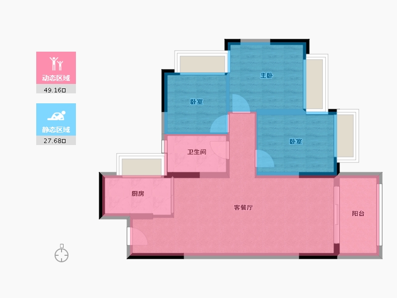 广东省-东莞市-碧桂园狮子洋二期-68.57-户型库-动静分区