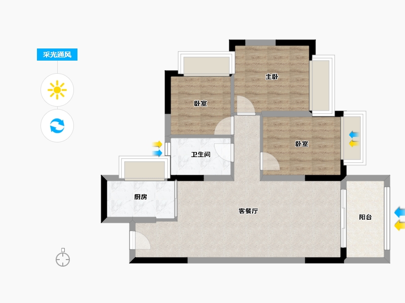 广东省-东莞市-碧桂园狮子洋二期-68.57-户型库-采光通风