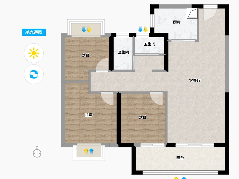 湖北省-武汉市-中建壹品澜悦-76.00-户型库-采光通风