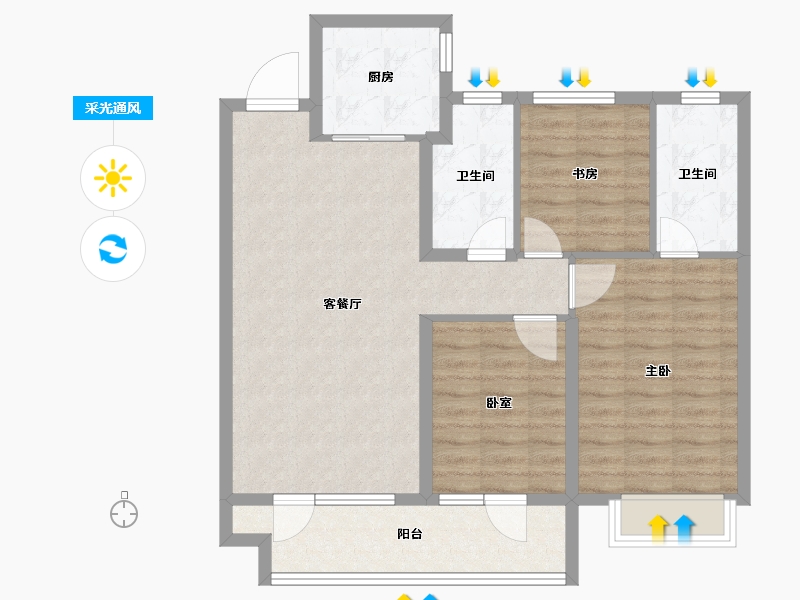 山东省-烟台市-鲁商金茂观海印象-88.00-户型库-采光通风