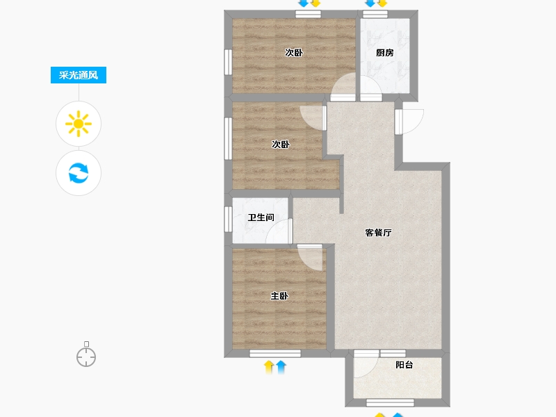 辽宁省-沈阳市-荣盛和悦名邸-62.64-户型库-采光通风