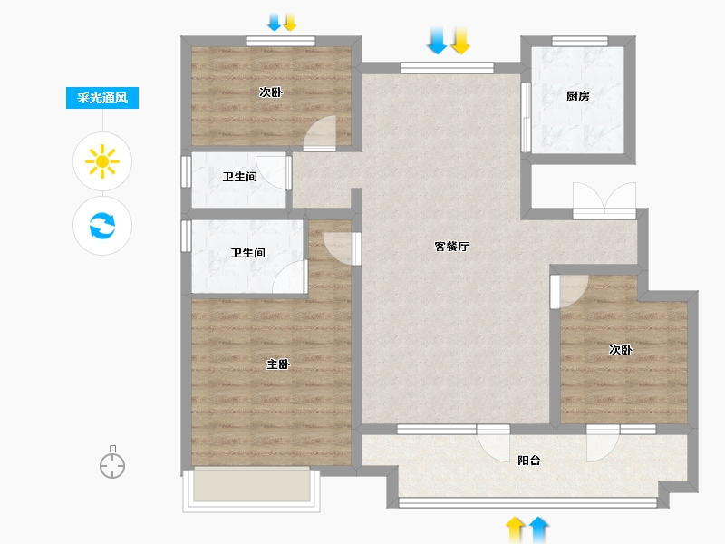 山东省-烟台市-华星中瑞北欧公园-98.05-户型库-采光通风