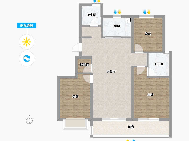 浙江省-宁波市-绿城·春来云潮-88.00-户型库-采光通风