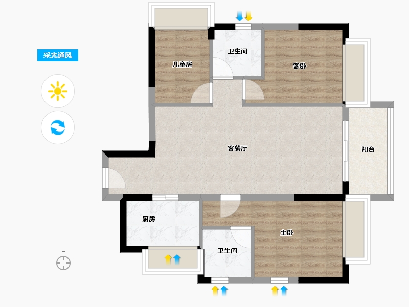 广东省-东莞市-碧桂园·松湖明珠-74.39-户型库-采光通风