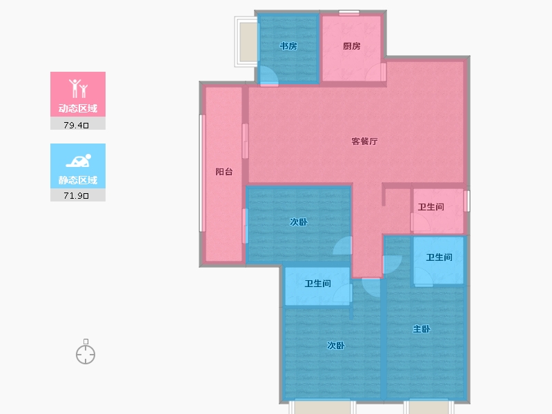 陕西省-西安市-富力开远城-136.09-户型库-动静分区