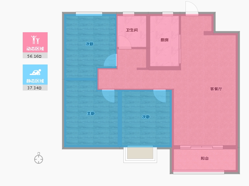 河北省-石家庄市-地铁·万科蓝湾-84.00-户型库-动静分区