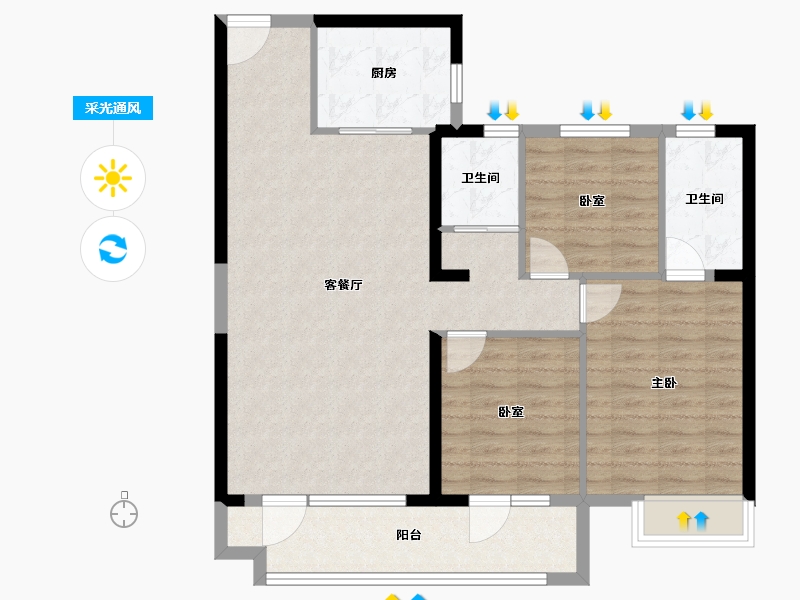 山东省-潍坊市-潍坊碧桂园翡翠郡-95.99-户型库-采光通风