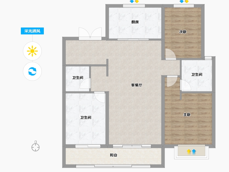 河北省-石家庄市-地铁·万科蓝湾-104.80-户型库-采光通风