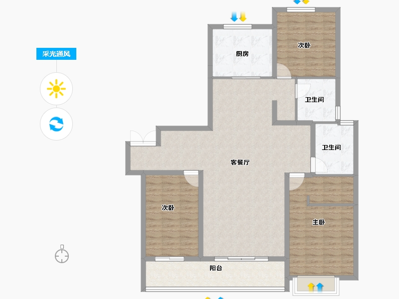 陕西省-西安市-富力开远城-125.52-户型库-采光通风