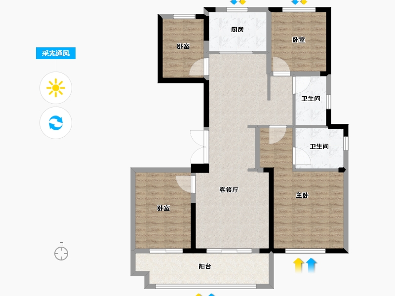 陕西省-咸阳市-中天诚品-111.21-户型库-采光通风