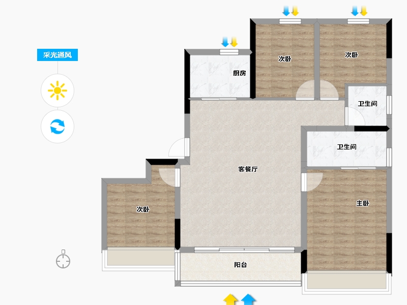 浙江省-温州市-绿城锦玉潮明-108.80-户型库-采光通风