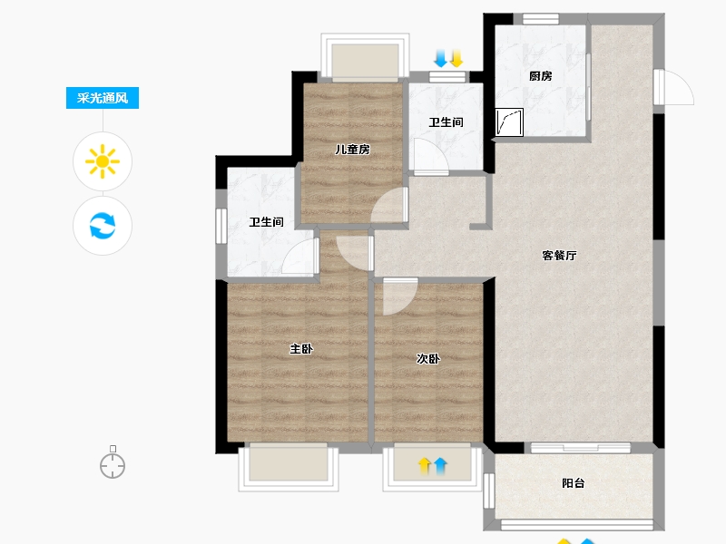 湖北省-武汉市-海伦堡大城小院-80.00-户型库-采光通风