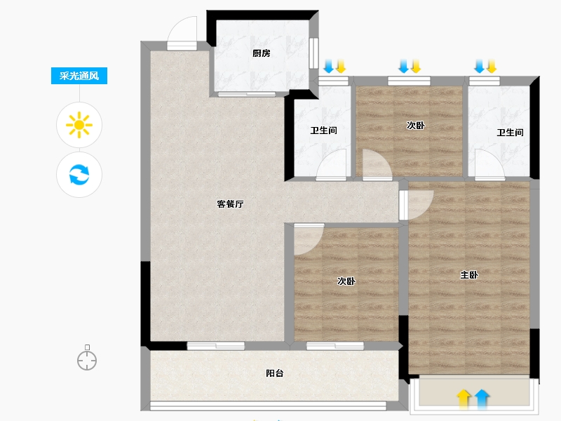 浙江省-温州市-绿城锦玉潮明-85.60-户型库-采光通风