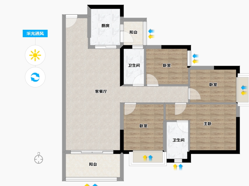 广东省-东莞市-碧桂园狮子洋二期-91.96-户型库-采光通风