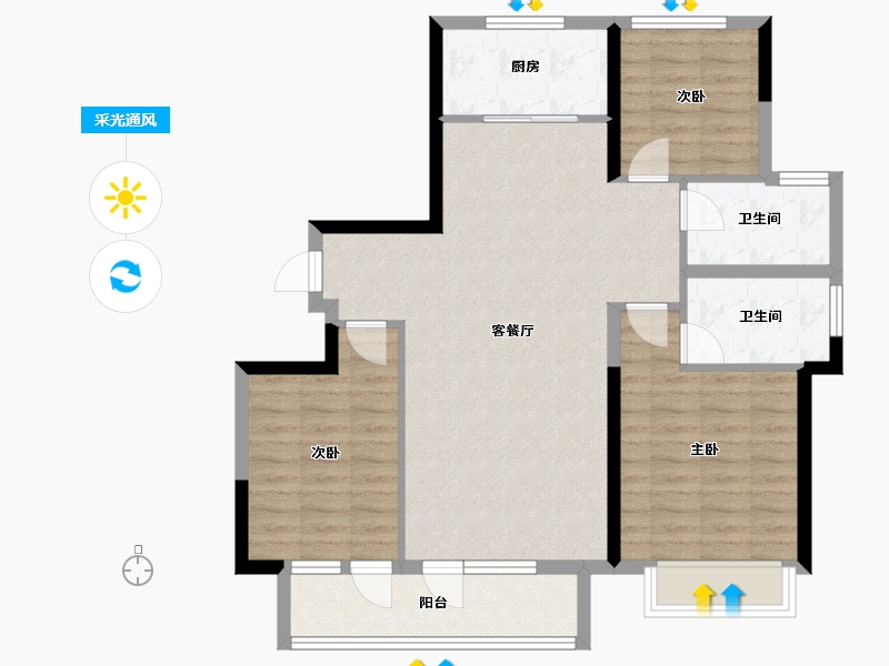 山东省-烟台市-绿城桂语江南-92.00-户型库-采光通风