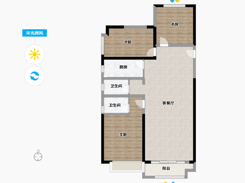 陕西省-西安市-蓝湖九郡-106.59-户型库-采光通风