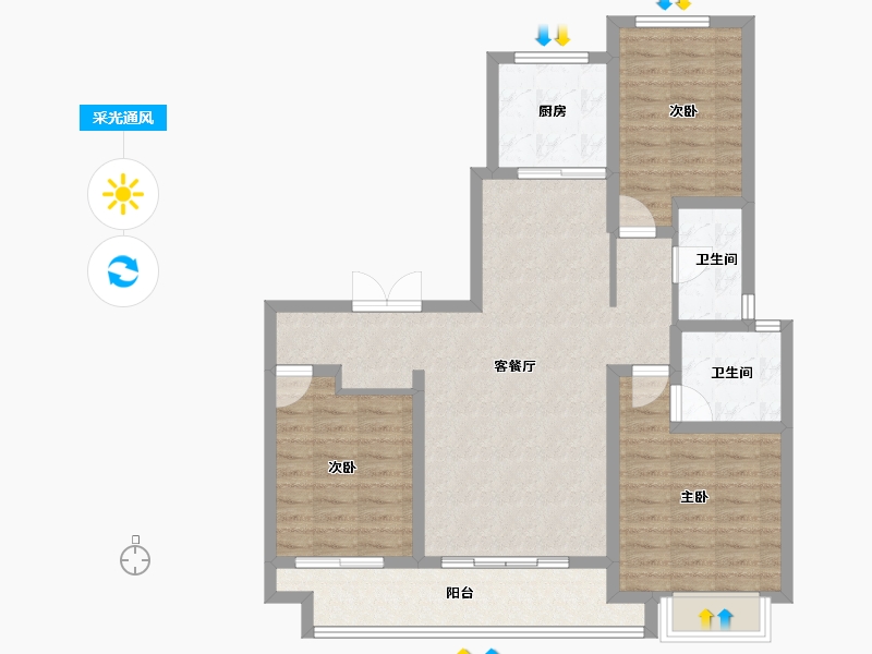 陕西省-西安市-富惠·鹿鸣湾-95.22-户型库-采光通风