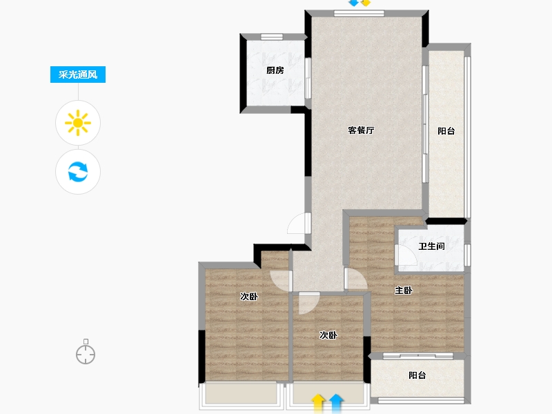 浙江省-温州市-远洋万和樾园-96.00-户型库-采光通风