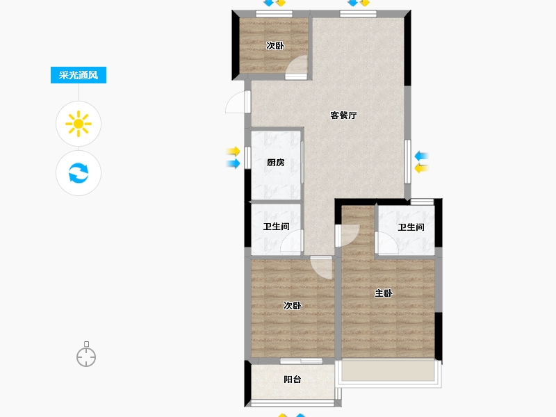 浙江省-温州市-绿城锦玉潮明-76.00-户型库-采光通风