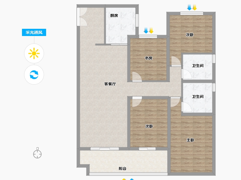 陕西省-西安市-富力开远城-125.83-户型库-采光通风