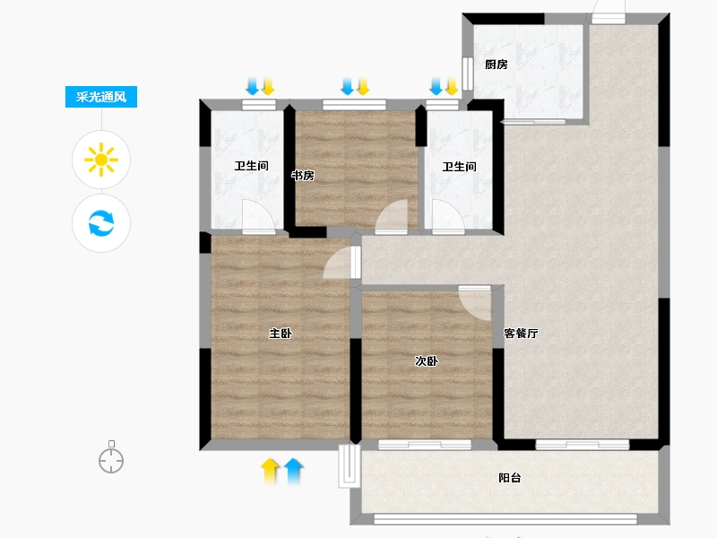 浙江省-温州市-世茂璀璨瓯江-86.40-户型库-采光通风