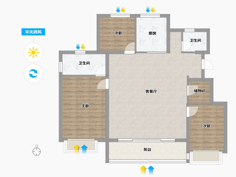 浙江省-宁波市-绿城·春来云潮-100.80-户型库-采光通风