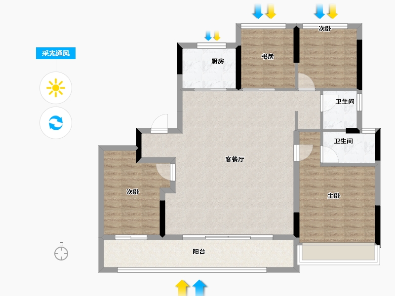 浙江省-温州市-远洋万和樾园-111.20-户型库-采光通风