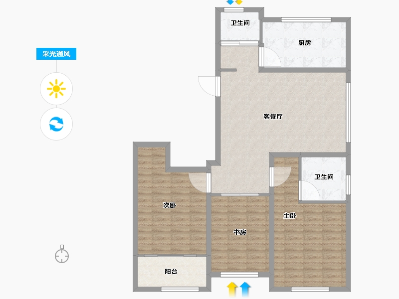 山东省-潍坊市-华安·东方名郡-105.71-户型库-采光通风