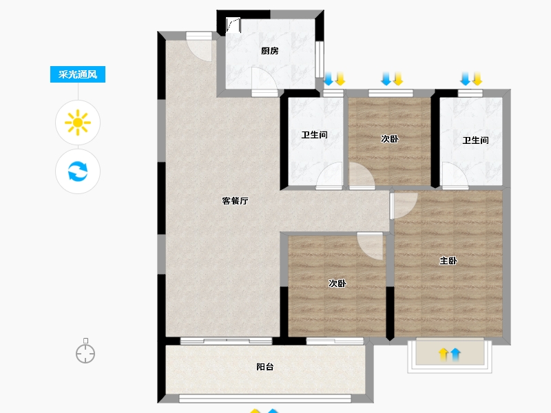 湖北省-武汉市-王家湾中央生活区湾玺-88.05-户型库-采光通风