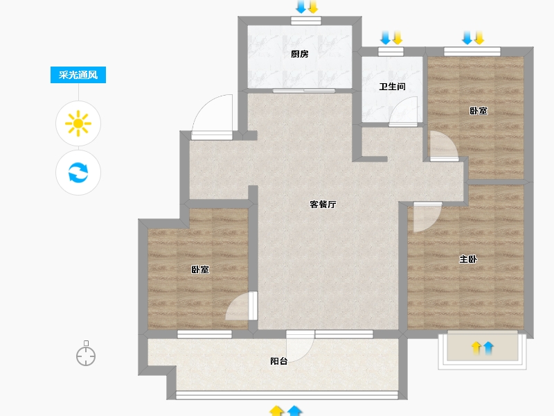 山东省-烟台市-中梁拾光里-76.01-户型库-采光通风