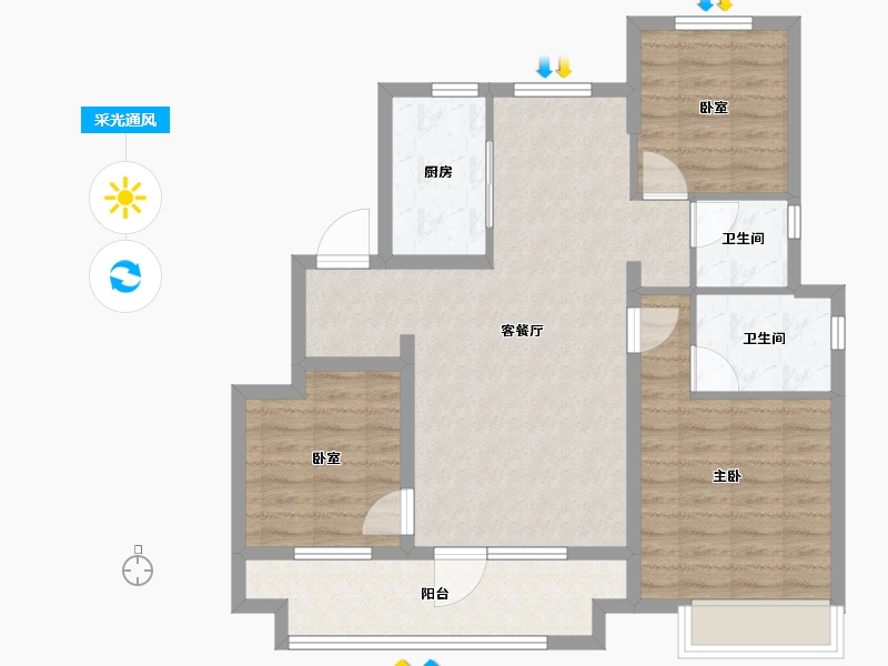 山东省-烟台市-中梁拾光里-88.00-户型库-采光通风